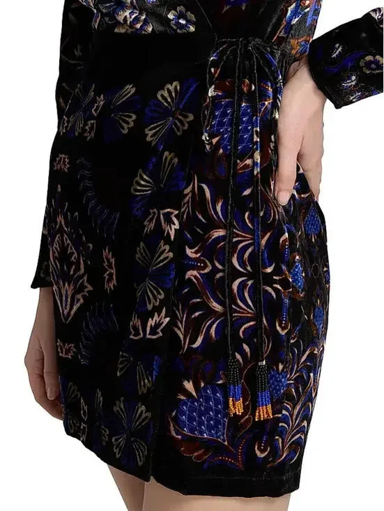 New, Farm Rio Arabesque Mix Scarves Floral Velvet Wrap Minidress Sz L #MD1629 - Picture 4 of 10